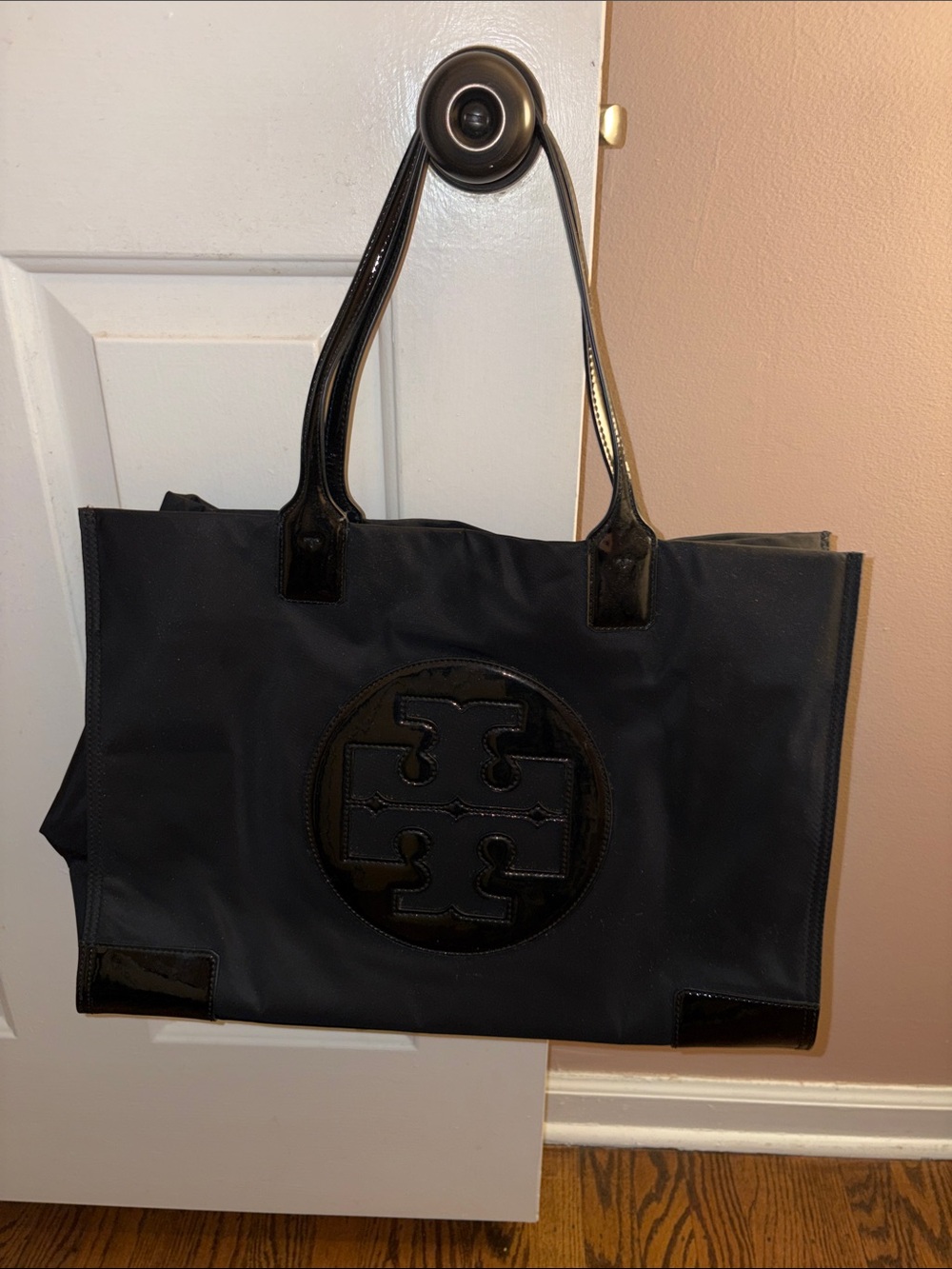 Tory Burch Nylon Leather Ella Tote Black Large